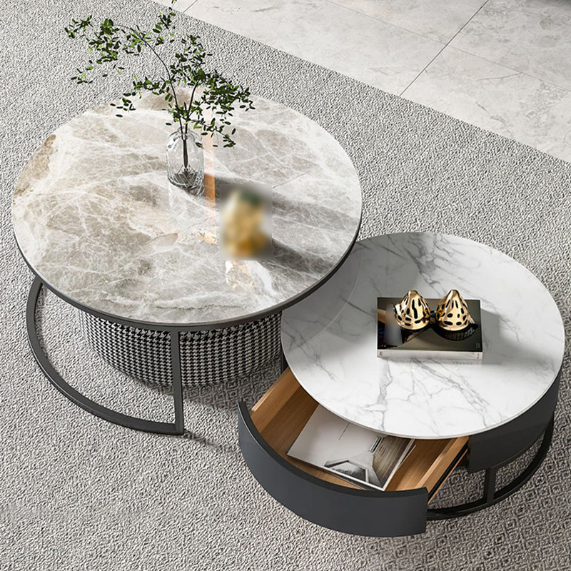 Round Nesting Coffee Table Set Frame Modern Coffee Table with Storage