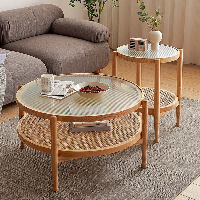 4 Legs Tropical Glass Coffee Table No Distressing Bunching Tables with Shelf