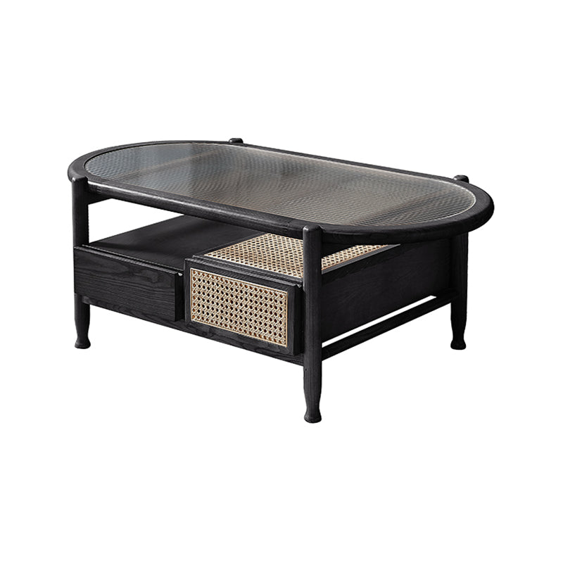 4 Legs Tropical Glass Coffee Table No Distressing Bunching Tables with Shelf