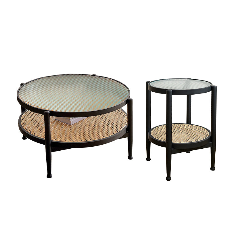 4 Legs Tropical Glass Coffee Table No Distressing Bunching Tables with Shelf