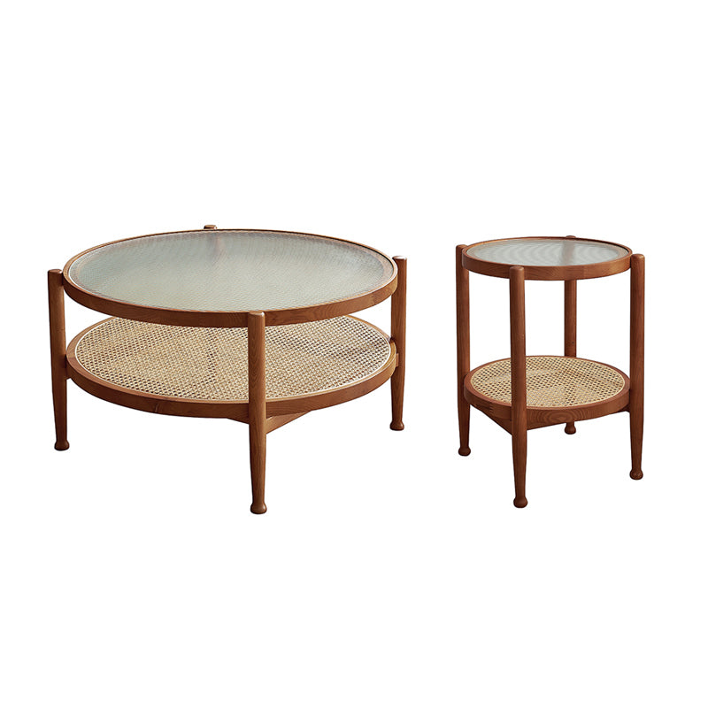 4 Legs Tropical Glass Coffee Table No Distressing Bunching Tables with Shelf