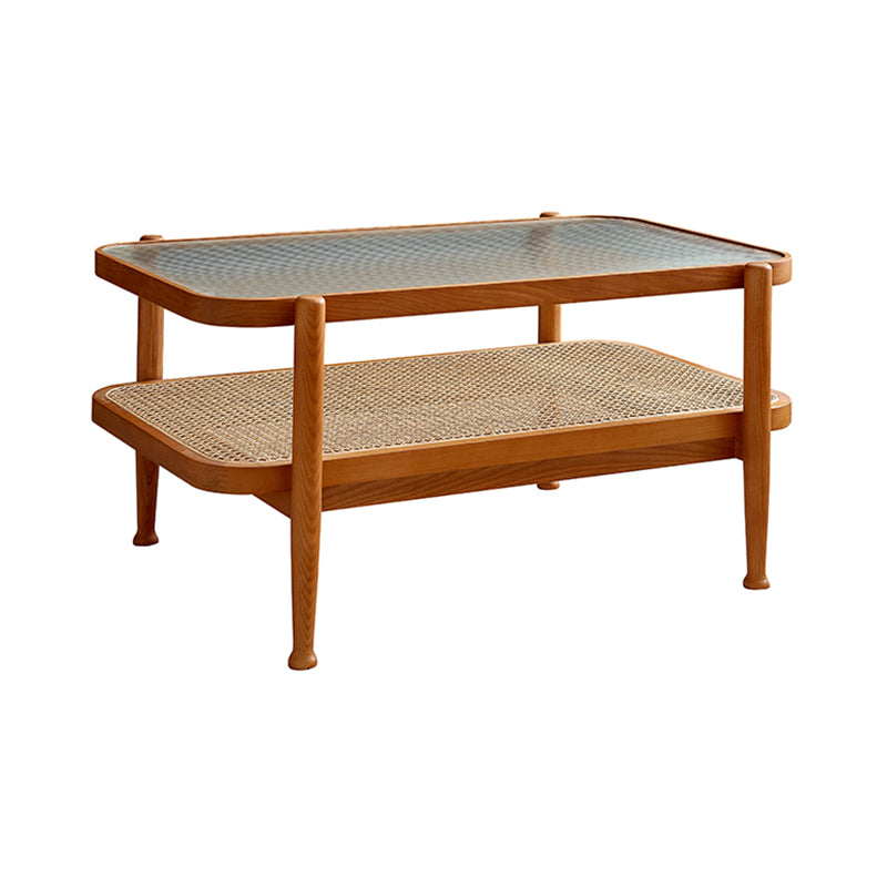 4 Legs Tropical Glass Coffee Table No Distressing Bunching Tables with Shelf