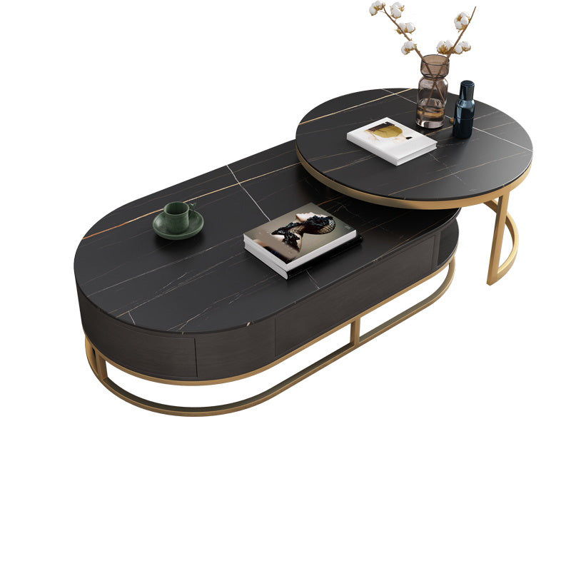 Frame Oval Coffee Table Glam Nesting Coffee Table Set with Drawer