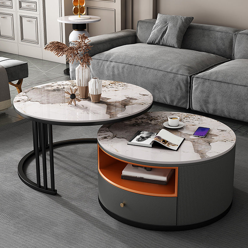Round Coffee Table Set Frame Nesting Coffee Table Set with 2 Drawers