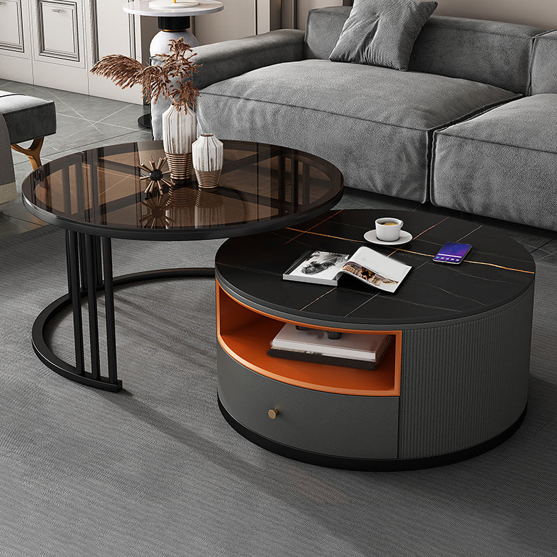 Round Coffee Table Set Frame Nesting Coffee Table Set with 2 Drawers