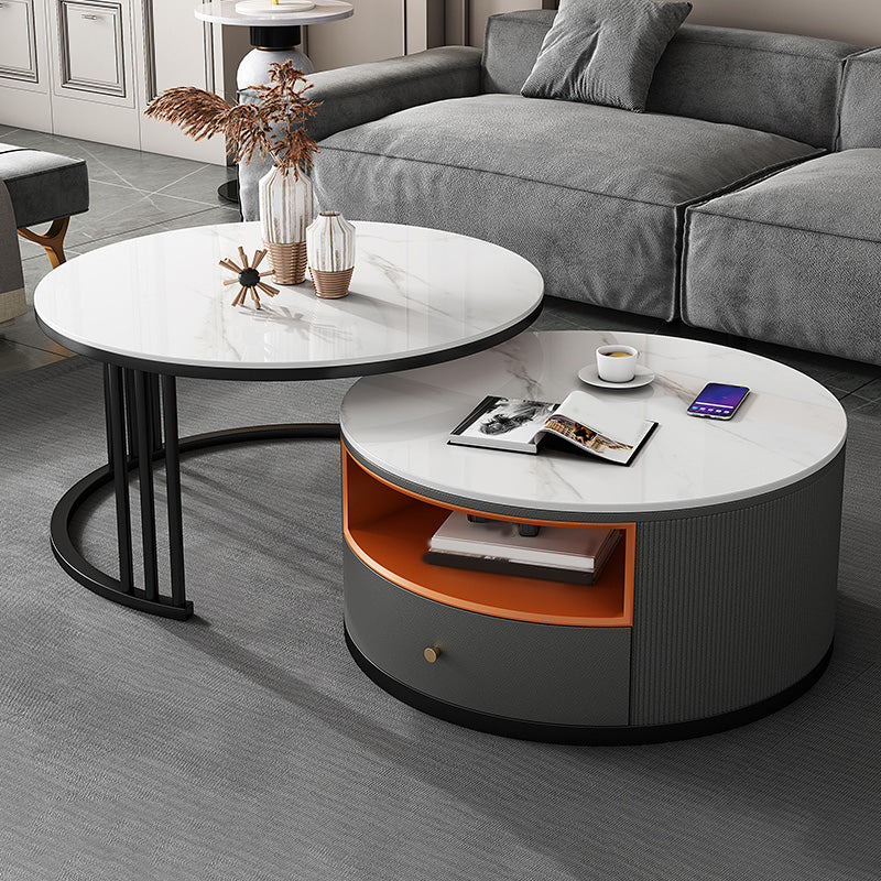 Round Coffee Table Set Frame Nesting Coffee Table Set with 2 Drawers