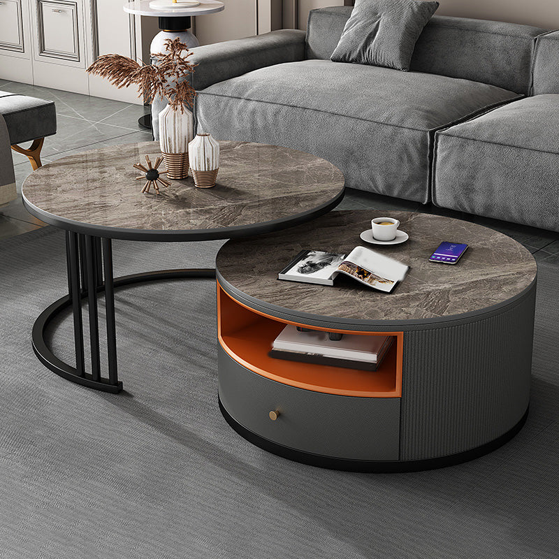 Round Coffee Table Set Frame Nesting Coffee Table Set with 2 Drawers
