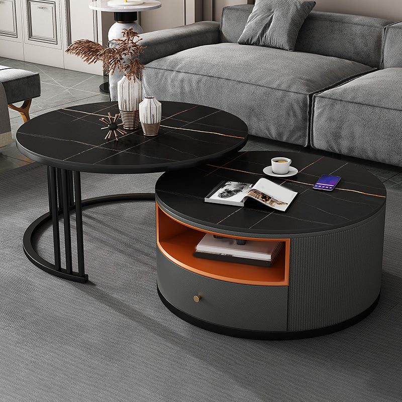 Round Coffee Table Set Frame Nesting Coffee Table Set with 2 Drawers