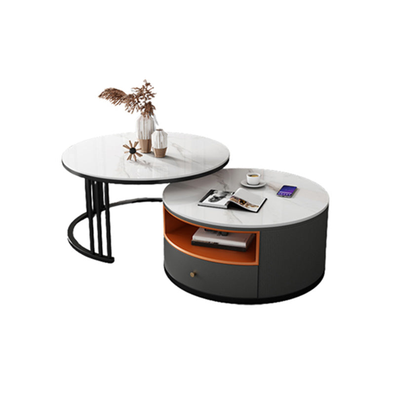 Round Coffee Table Set Frame Nesting Coffee Table Set with 2 Drawers