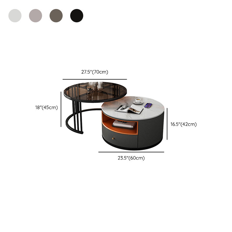 Round Coffee Table Set Frame Nesting Coffee Table Set with 2 Drawers