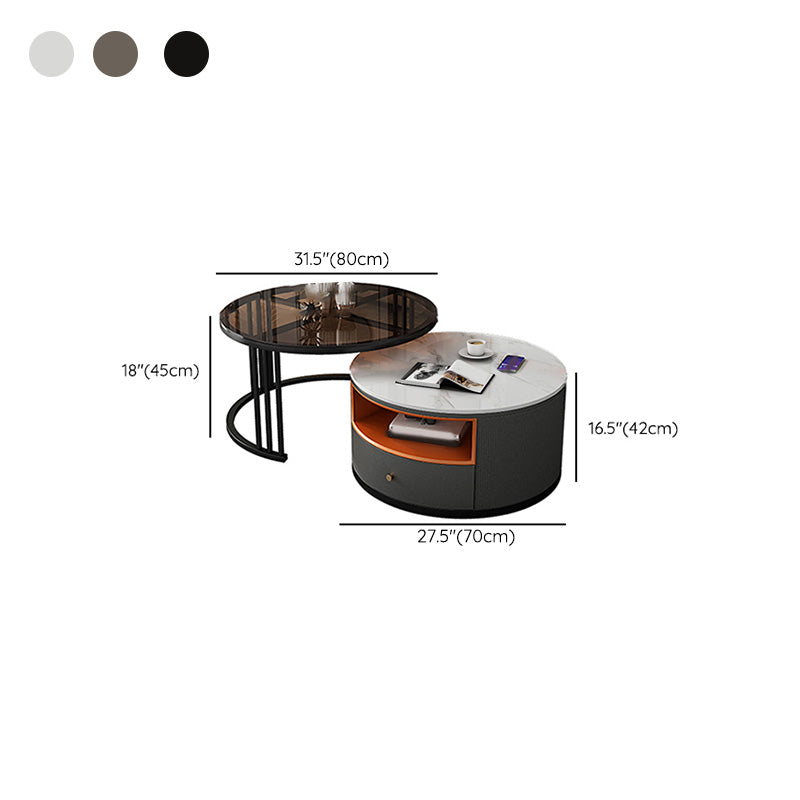 Round Coffee Table Set Frame Nesting Coffee Table Set with 2 Drawers