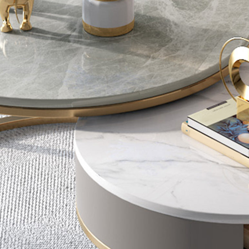 Slate Round Frame Coffee Table Modern Nesting Coffee Table Set with Drawer