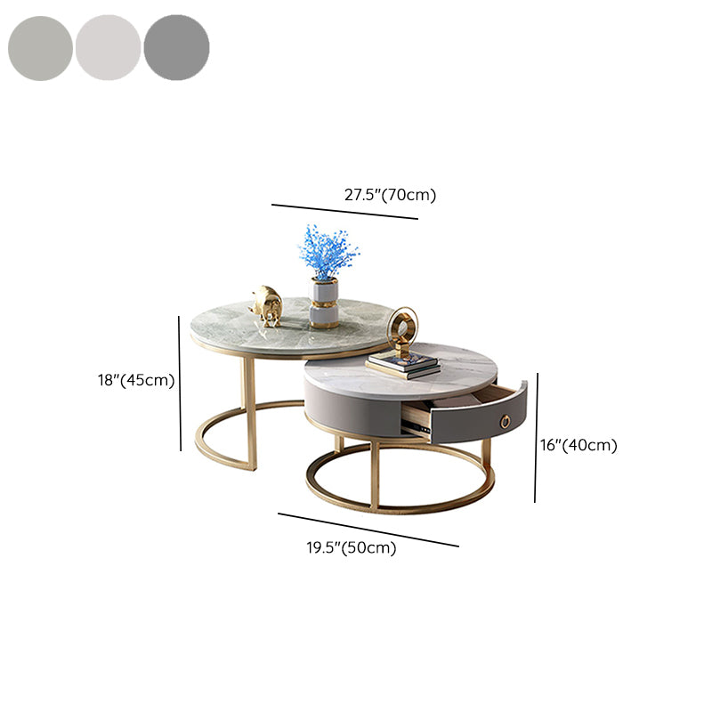 Slate Round Frame Coffee Table Modern Nesting Coffee Table Set with Drawer