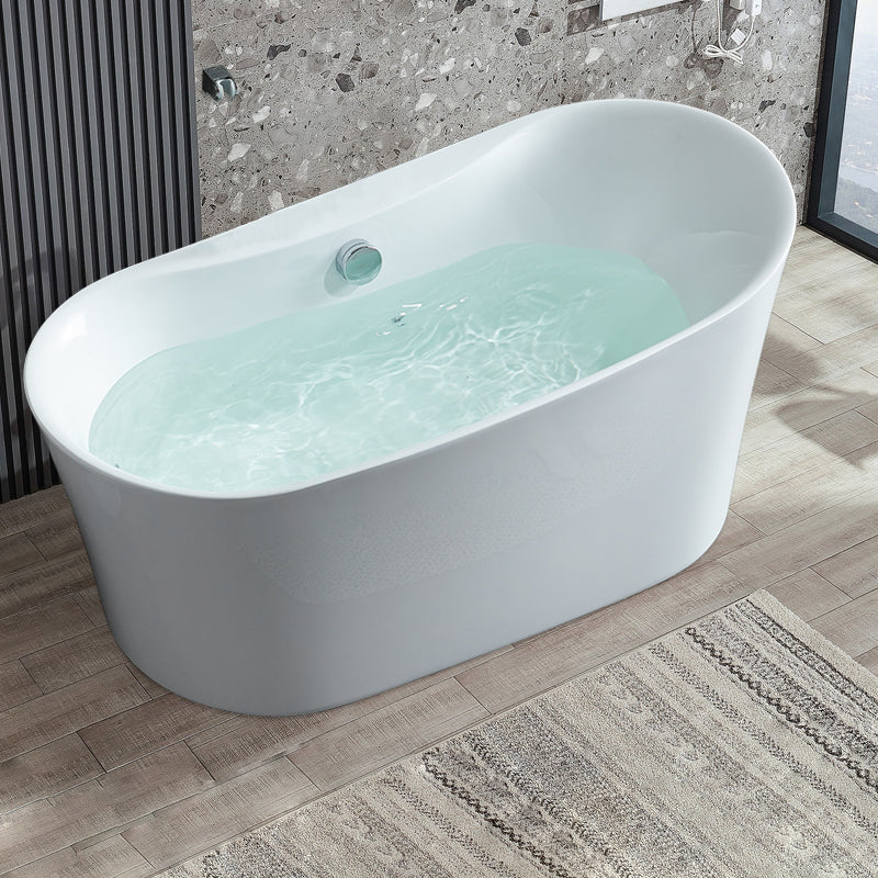 Acrylic Freestanding Bathtub Oval Modern Back to Wall Soaking Bath