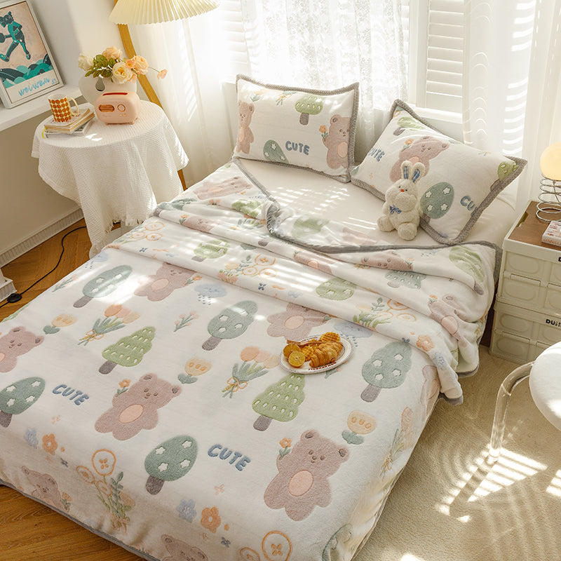 Popular Fitted Sheet Cartoon Printed Non-Pilling Fade Resistant Flannel Fitted Sheet