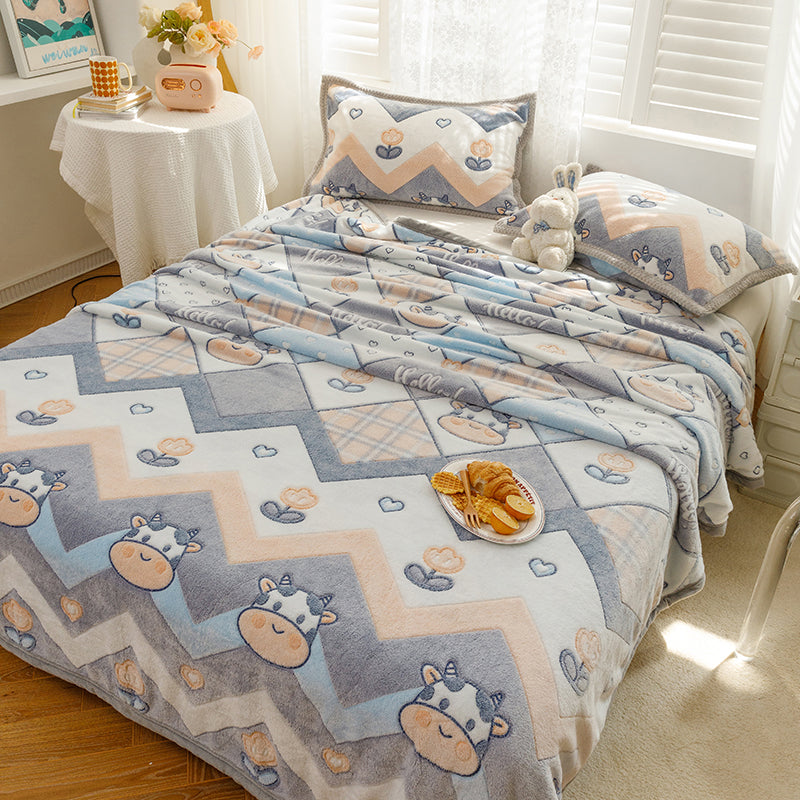 Popular Fitted Sheet Cartoon Printed Non-Pilling Fade Resistant Flannel Fitted Sheet