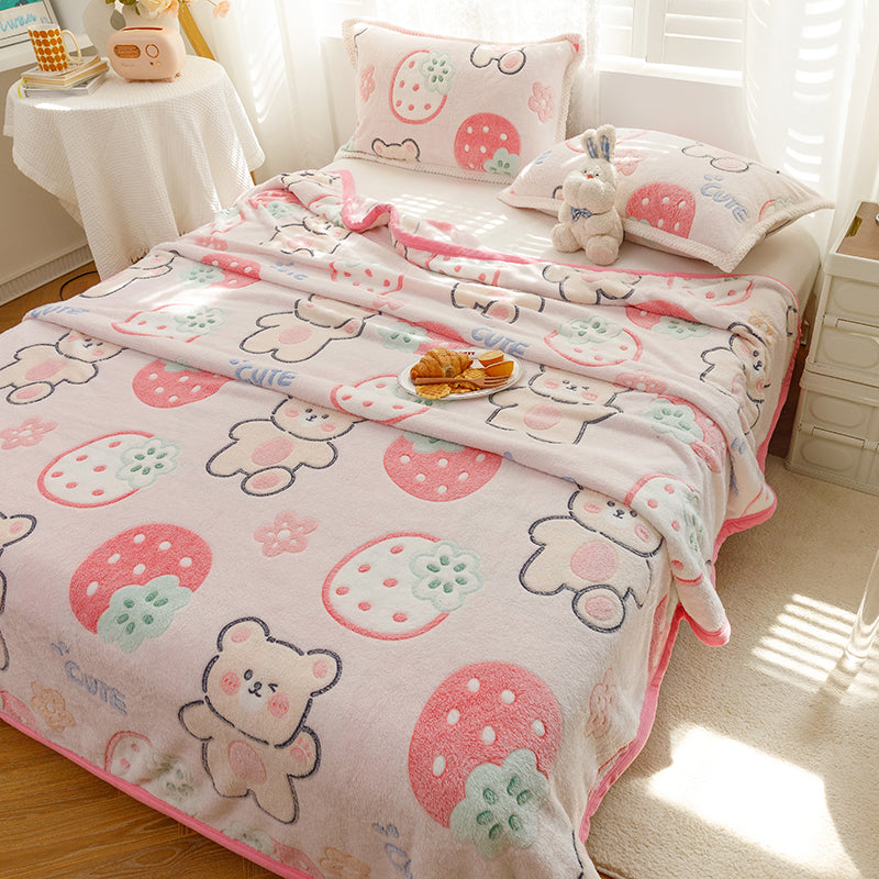 Popular Fitted Sheet Cartoon Printed Non-Pilling Fade Resistant Flannel Fitted Sheet