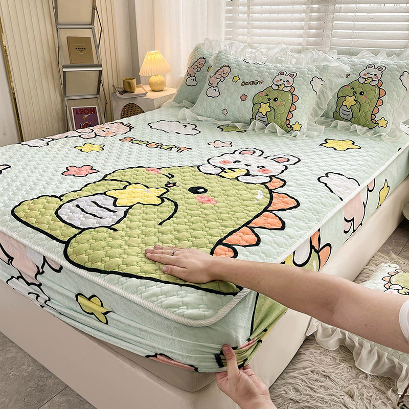 Fancy Fitted Sheet Cartoon Pattern Fade Resistant Non-Pilling Flannel Fitted Sheet