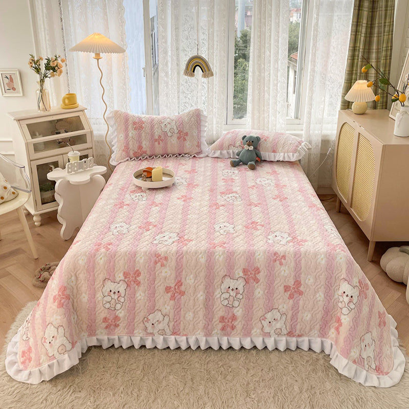 Vintage Bed Sheet Cartoon Printed Soft Flannel Non-Pilling Bed Sheet Set