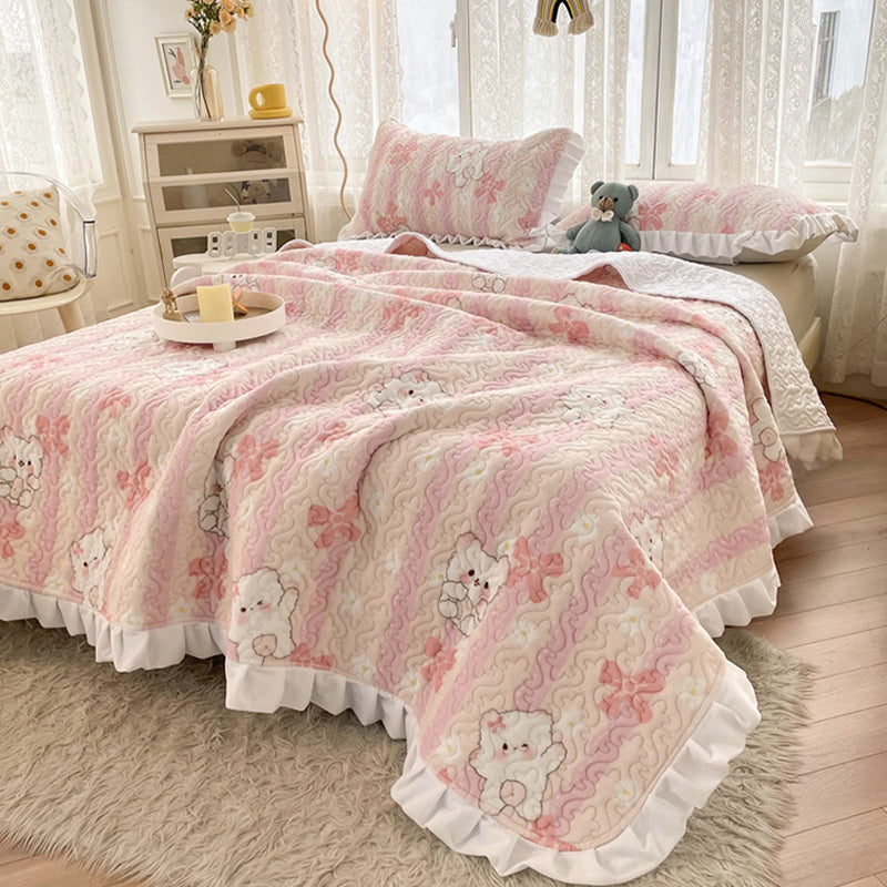 Vintage Bed Sheet Cartoon Printed Soft Flannel Non-Pilling Bed Sheet Set