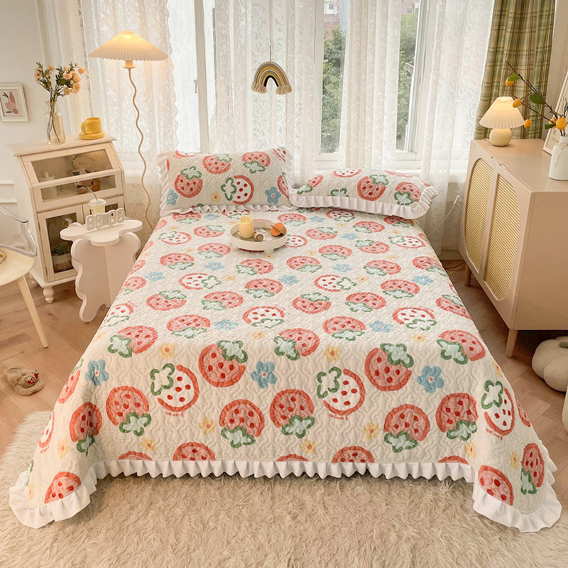 Vintage Bed Sheet Cartoon Printed Soft Flannel Non-Pilling Bed Sheet Set