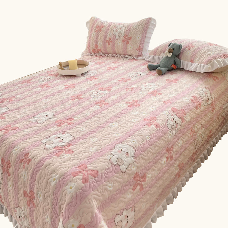 Vintage Bed Sheet Cartoon Printed Soft Flannel Non-Pilling Bed Sheet Set