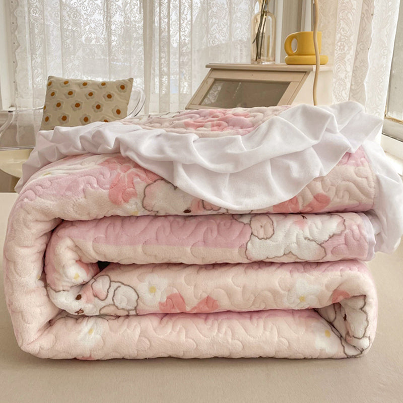 Vintage Bed Sheet Cartoon Printed Soft Flannel Non-Pilling Bed Sheet Set
