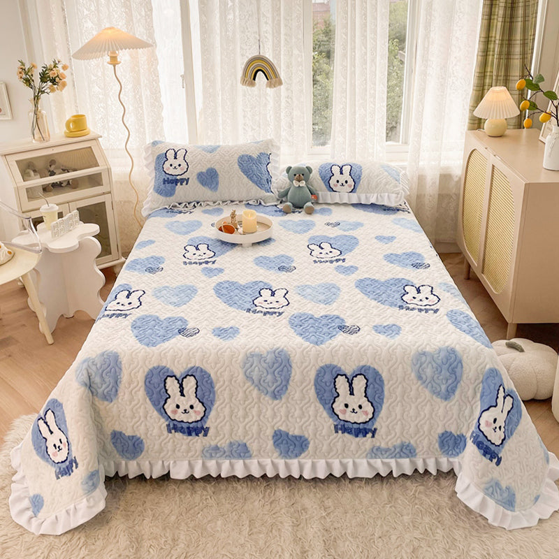 Vintage Bed Sheet Cartoon Printed Soft Flannel Non-Pilling Bed Sheet Set