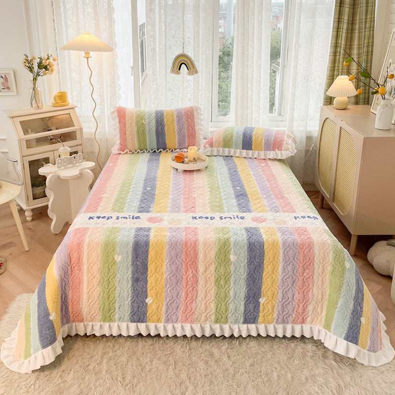 Vintage Bed Sheet Cartoon Printed Soft Flannel Non-Pilling Bed Sheet Set