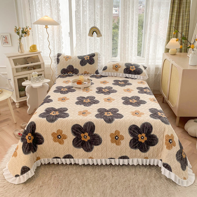 Vintage Bed Sheet Cartoon Printed Soft Flannel Non-Pilling Bed Sheet Set