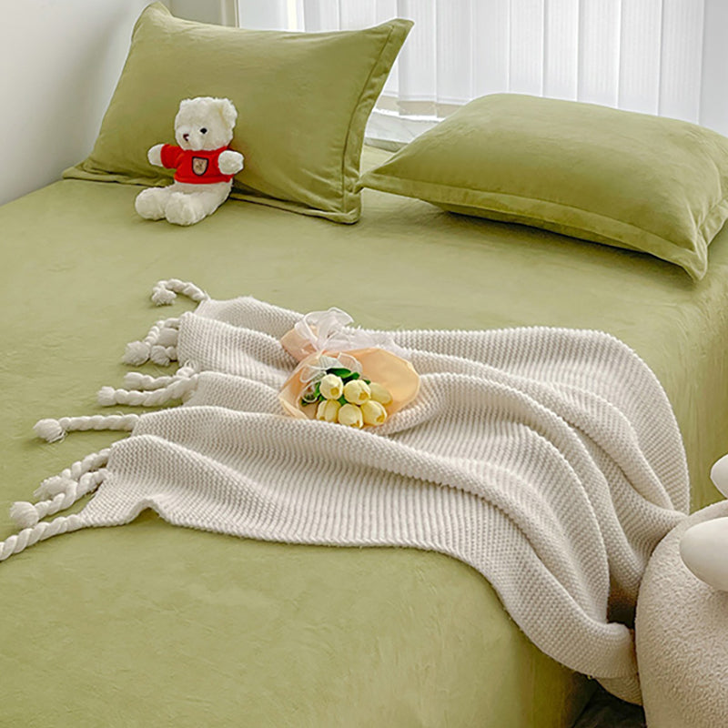 Solid Color Bed Sheet Set 100 Cotton Flannel Ultra Soft Bed Sheet Set