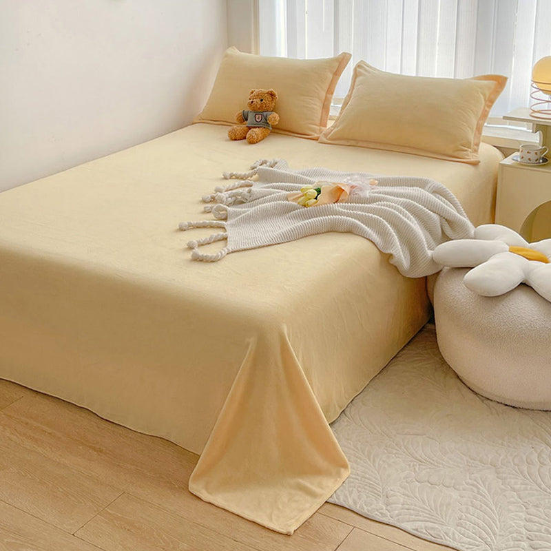 Solid Color Bed Sheet Set 100 Cotton Flannel Ultra Soft Bed Sheet Set