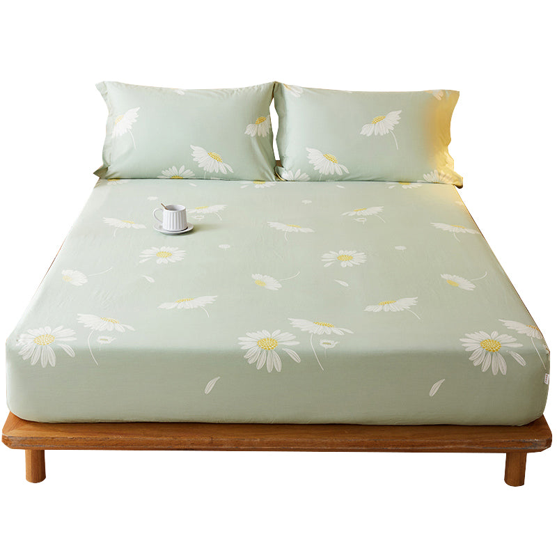 Trendy Fitted Sheet Floral Printed Breathable Cotton Non-Pilling Fitted Sheet