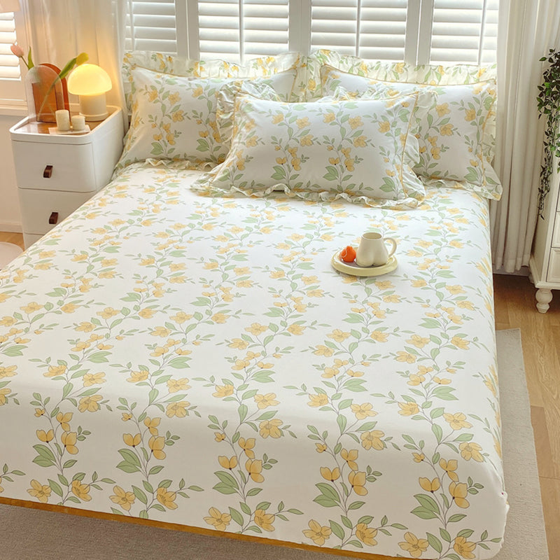 Vintage Fitted Sheet Floral Pattern Non-Pilling Breathable Cotton Fitted Sheet