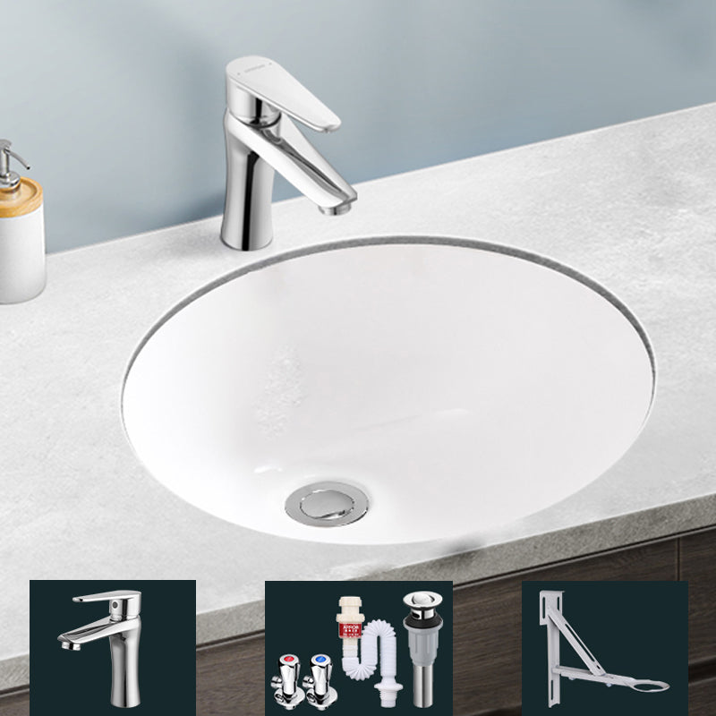 Modern Porcelain Bathroom Sink in White  with Overflow Undermount Sink