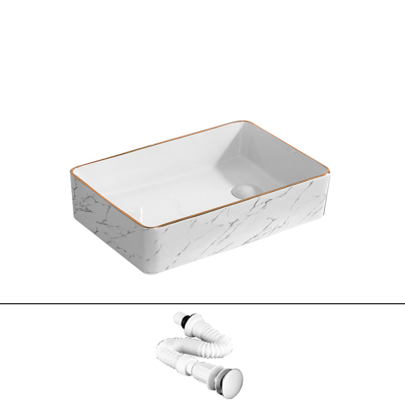 Traditional Vessel Bathroom Sink Rectangular Porcelain with Pop-Up Drain Vessel