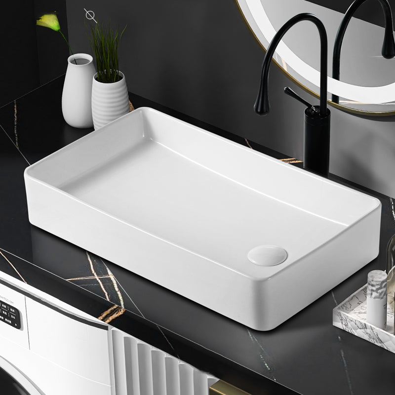 Traditional Vessel Bathroom Sink Rectangular Porcelain with Pop-Up Drain Vessel