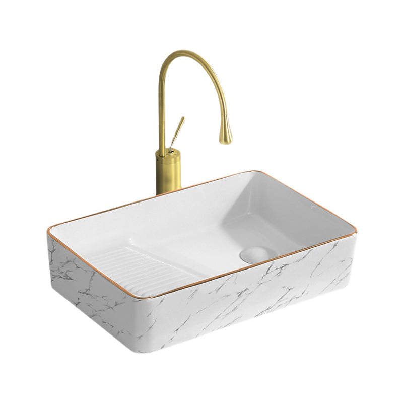 Traditional Vessel Bathroom Sink Rectangular Porcelain with Pop-Up Drain Vessel