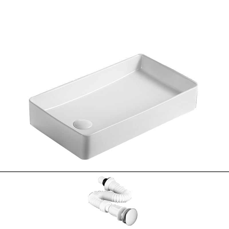 Traditional Vessel Bathroom Sink Rectangular Porcelain with Pop-Up Drain Vessel