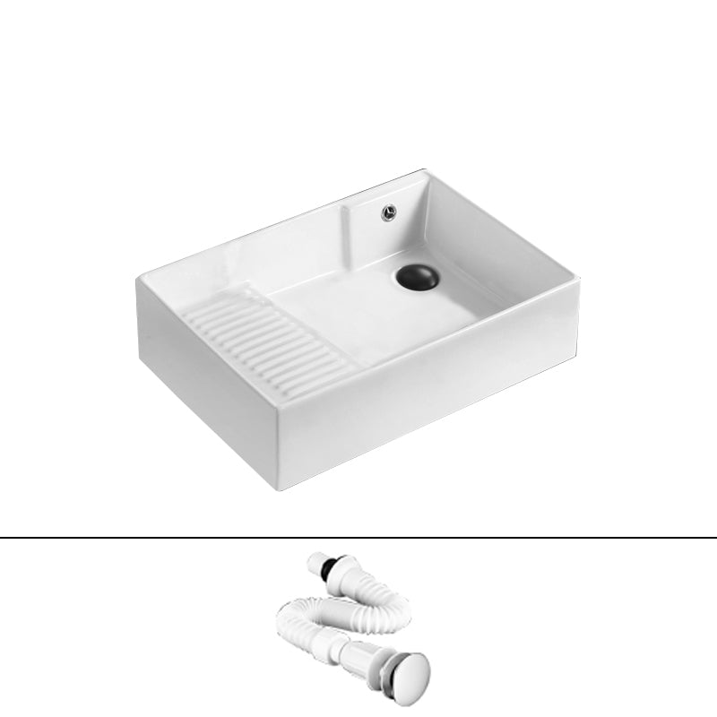 Traditional Vessel Bathroom Sink Rectangular Porcelain with Pop-Up Drain Vessel