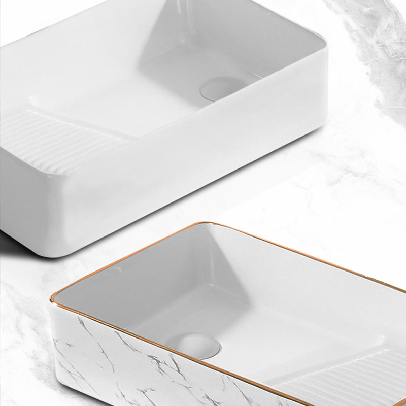 Traditional Vessel Bathroom Sink Rectangular Porcelain with Pop-Up Drain Vessel