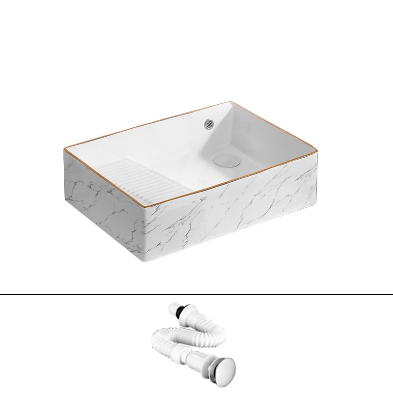 Traditional Vessel Bathroom Sink Rectangular Porcelain with Pop-Up Drain Vessel