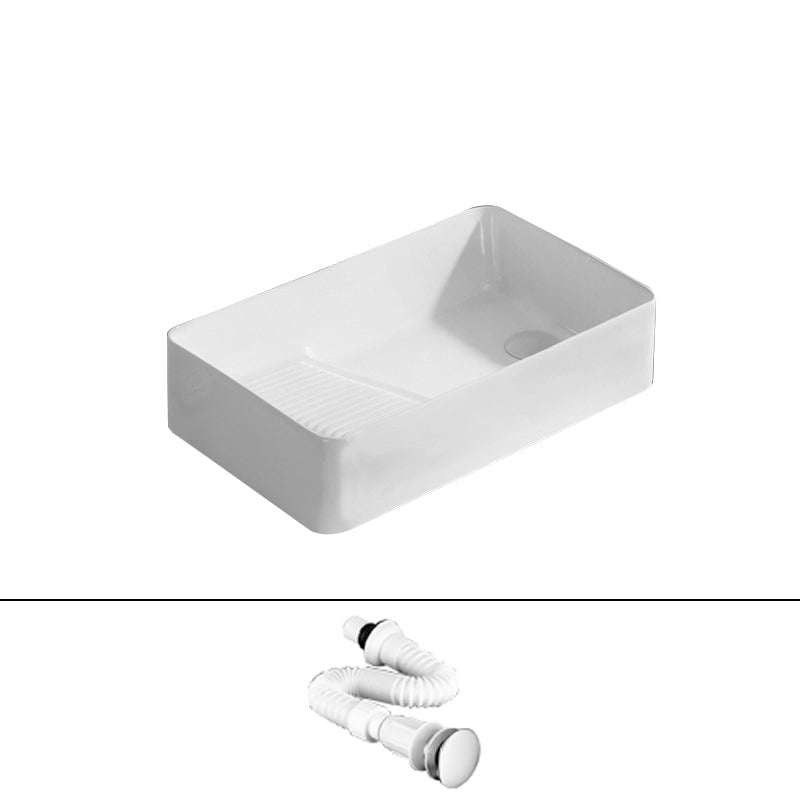 Traditional Vessel Bathroom Sink Rectangular Porcelain with Pop-Up Drain Vessel