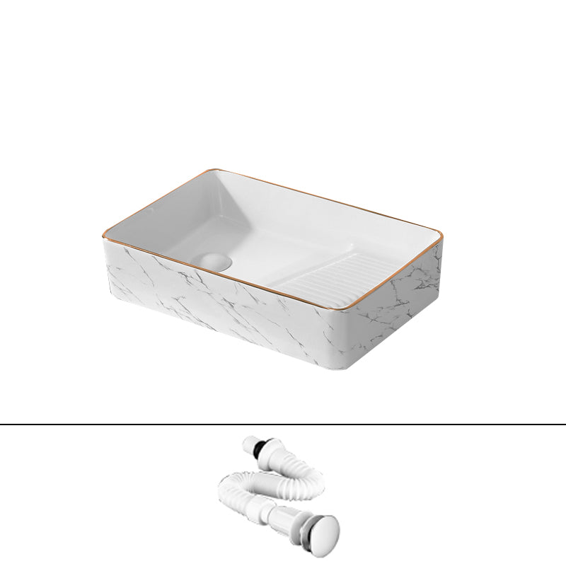 Traditional Vessel Bathroom Sink Rectangular Porcelain with Pop-Up Drain Vessel