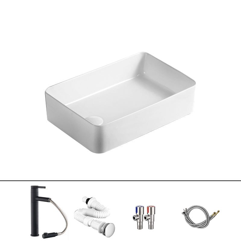 Traditional Vessel Bathroom Sink Rectangular Porcelain with Pop-Up Drain Vessel