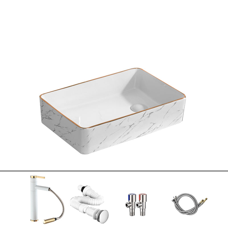Traditional Vessel Bathroom Sink Rectangular Porcelain with Pop-Up Drain Vessel