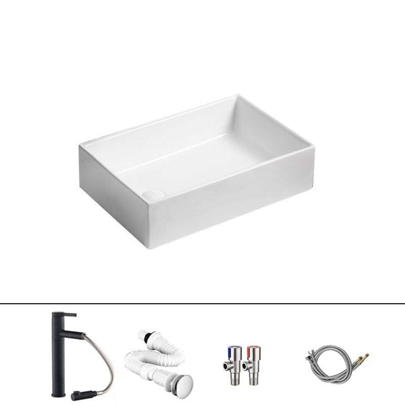 Traditional Vessel Bathroom Sink Rectangular Porcelain with Pop-Up Drain Vessel