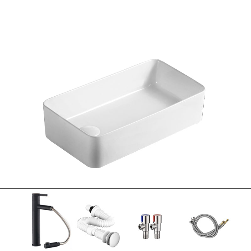 Traditional Vessel Bathroom Sink Rectangular Porcelain with Pop-Up Drain Vessel