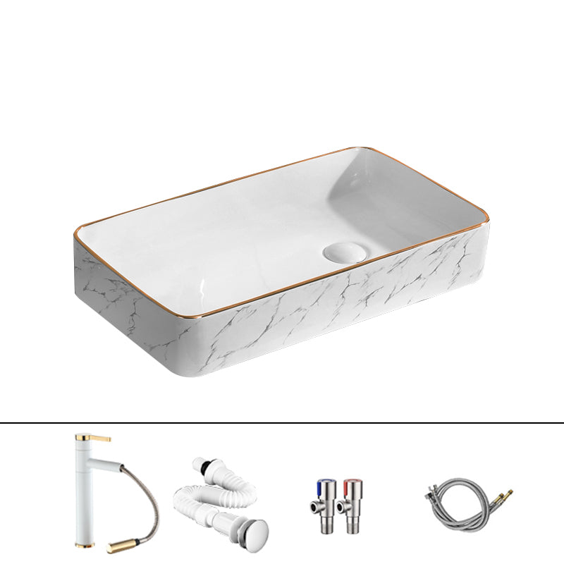 Traditional Vessel Bathroom Sink Rectangular Porcelain with Pop-Up Drain Vessel