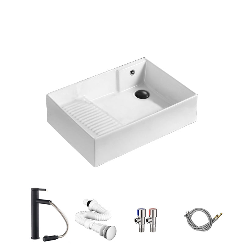 Traditional Vessel Bathroom Sink Rectangular Porcelain with Pop-Up Drain Vessel
